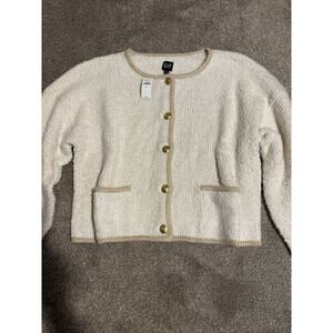 Gap Women’s Boucle Cropped Sweater Cream Color Size Large Tall